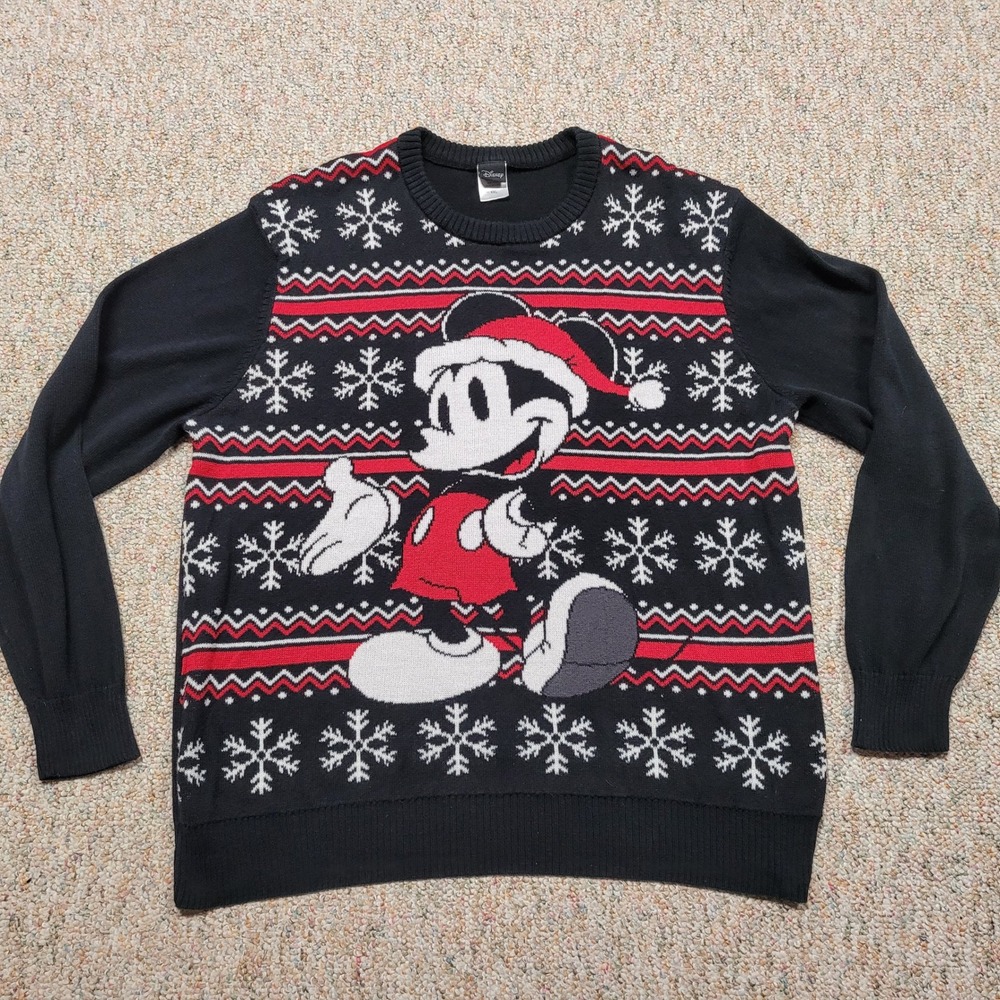 Disney Mickey Mouse Sweater Mens 2XL Black Christmas Fair Isle Holiday Snowflake